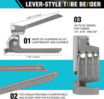 Tube Bender, Pipe Bender, 3-IN-1, 1/4", 5/16", 3/8", for Copper, Brass, Aluminum and Thin Steel Pipes