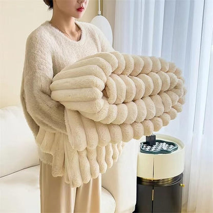 Luxurious Faux Rabbit Fur Throw Blanket + 2 Pillowcases