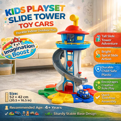 Sturdy Kids Climbing Playset Slide with Toy Cars