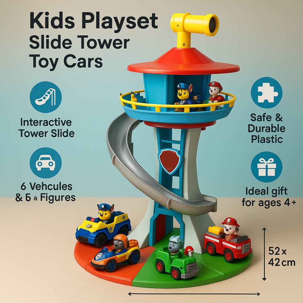 Sturdy Kids Climbing Playset Slide with Toy Cars