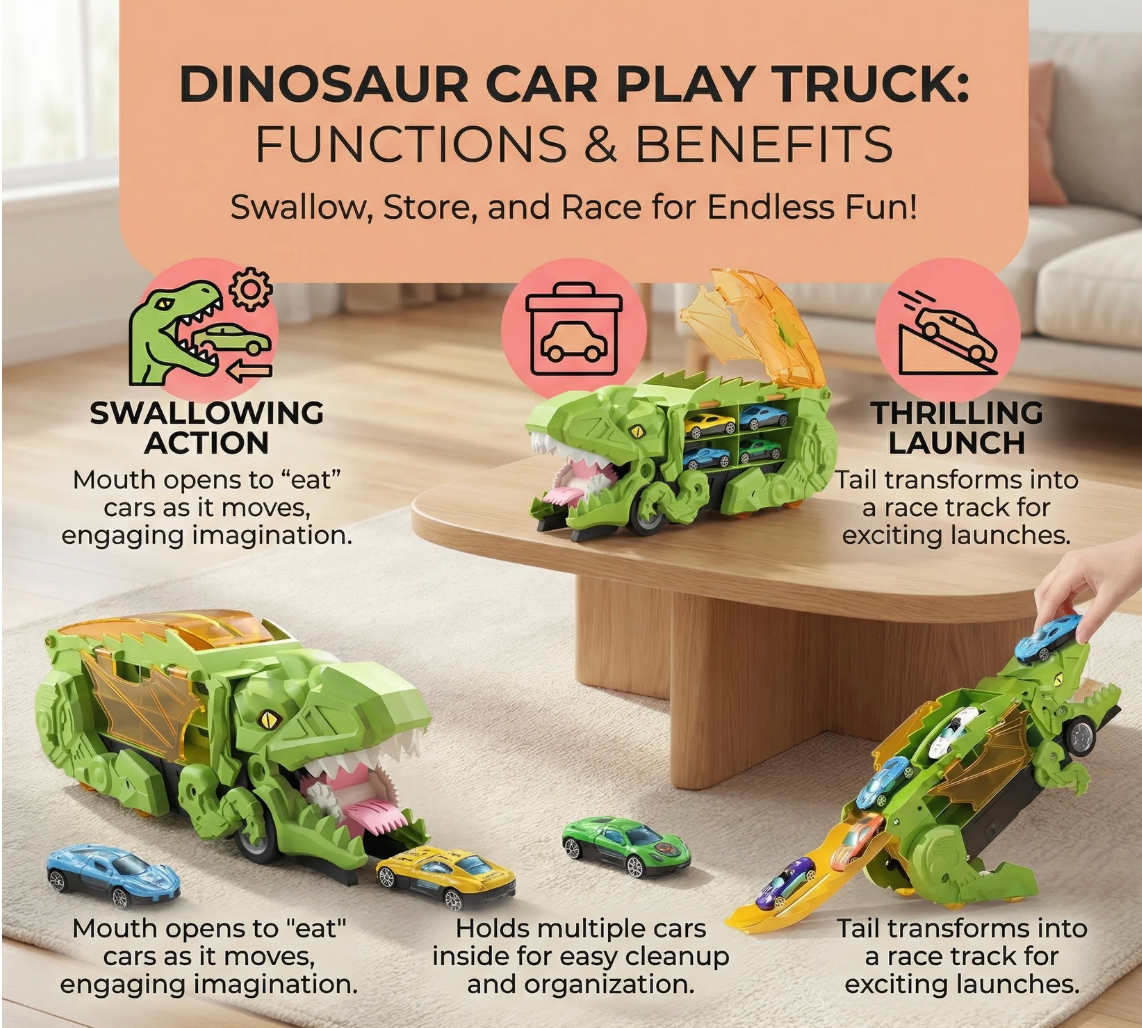 Fun Kids Dinosaur Vehicle Playset Carrier Truck