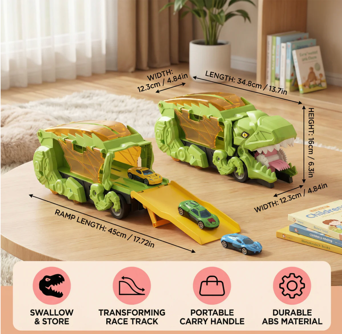 Fun Kids Dinosaur Vehicle Playset Carrier Truck