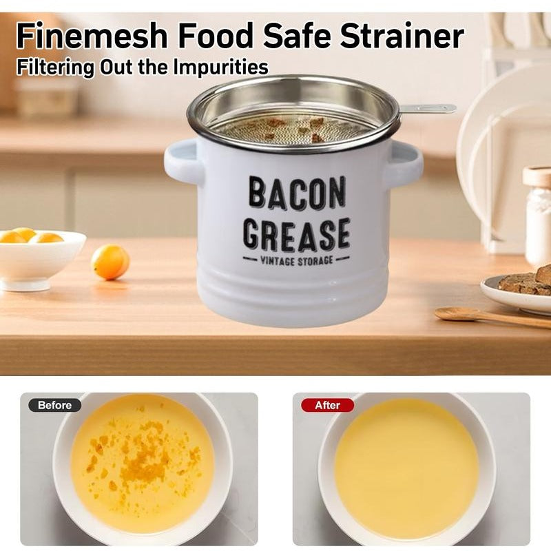 Kitchen Bacon Drippings Container with Strainer
