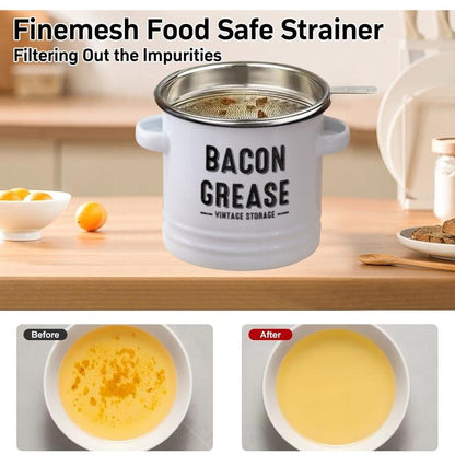 Kitchen Bacon Drippings Container with Strainer