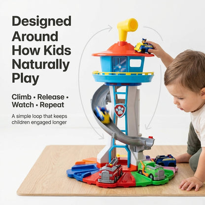 Sturdy Kids Climbing Playset Slide with Toy Cars