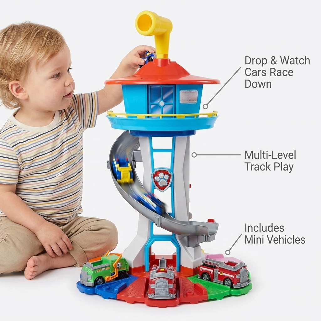 Sturdy Kids Climbing Playset Slide with Toy Cars